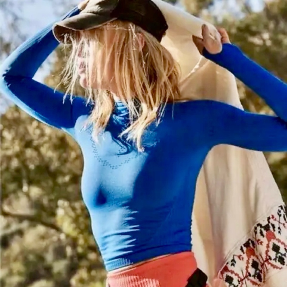 Free People Movement Blue Good Karma Compression Top